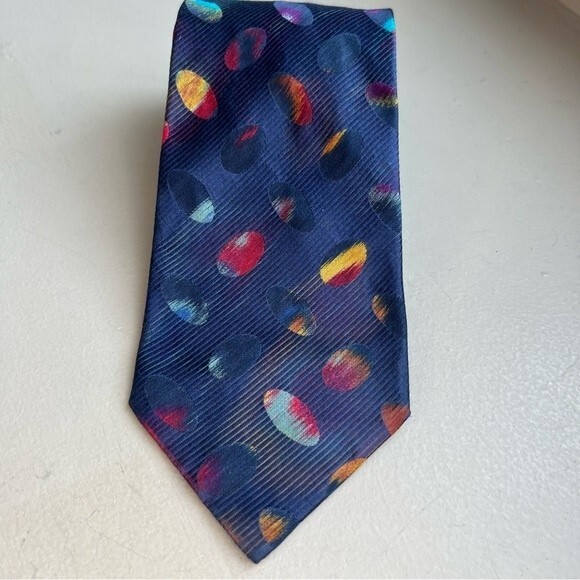 Prochownick Navy Blue Classic Men's Neck Tie Multicolored Oval Accents Classic - Picture 6 of 11